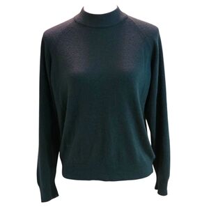 Vtg Laura Gayle Dark Green Mock Neck Sweater Women Petite Large Long Sleeve USA